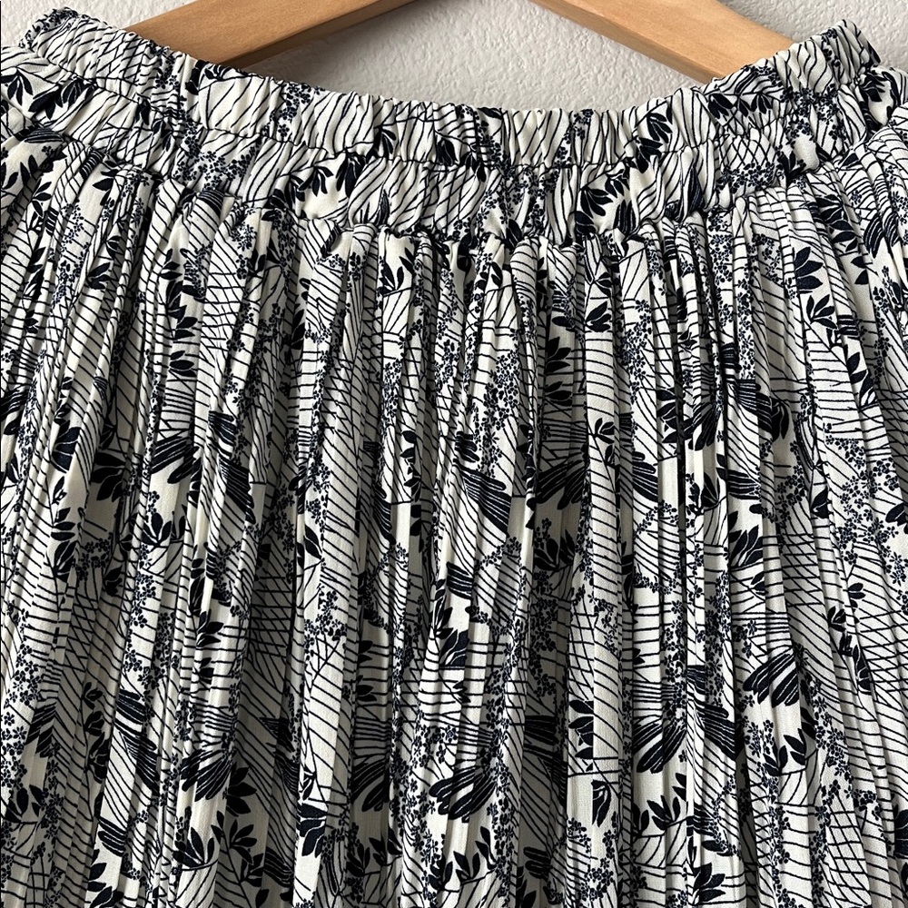 Floral Print Elastic Waistband Pleated Midi Skirt Size S